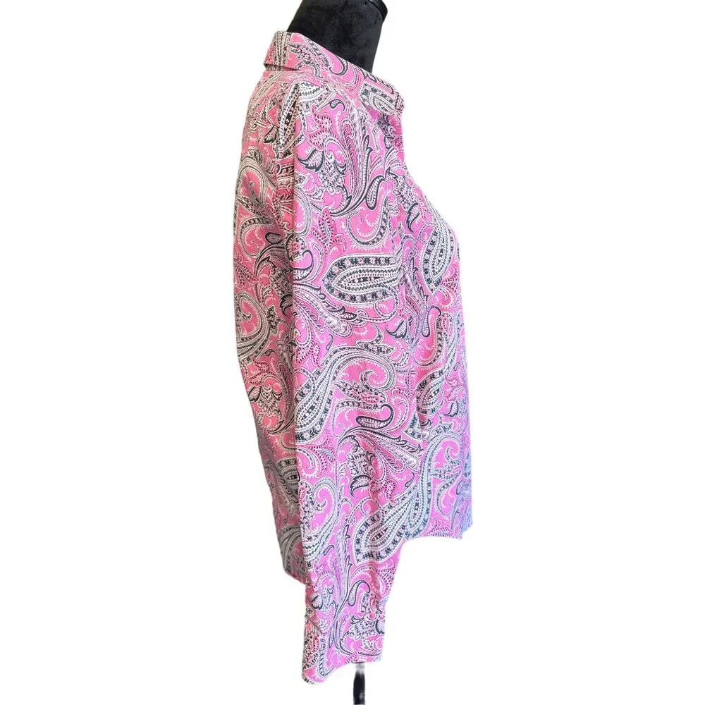 💖Lauren Ralph Lauren Womens Paisley Print Non-Iron Dress Shirt M - Picture 2 of 6